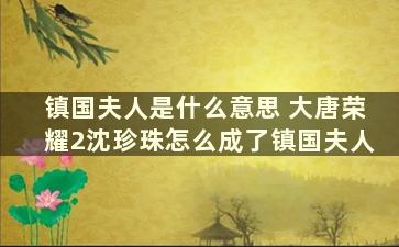 镇国夫人是什么意思 大唐荣耀2沈珍珠怎么成了镇国夫人